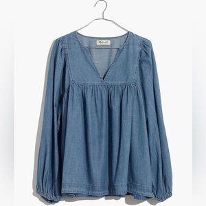 Madewell - Denim Shirred Balloon Sleeve Peasant Top